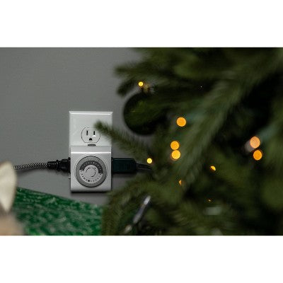 GE Indoor Mechanical Timer 24hr 2-Polarized Outlet Big Button White: Push Button, No Assembly, 1-Year Warranty, PET Material