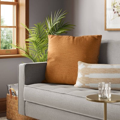 Oversized Square Cotton Boucle Reversible Throw Pillow with Linen Caramel - Threshold (LOCAL PICKUP ONLY)