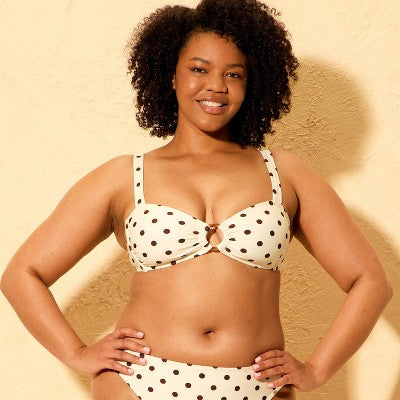 Women's Polka Dot Ring Bandeau Bikini Top - Shade & Shore Cream M