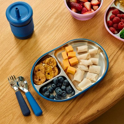 Lalo 9.84" Stainless Steel Suction Baby Plate - Blue Raspberry