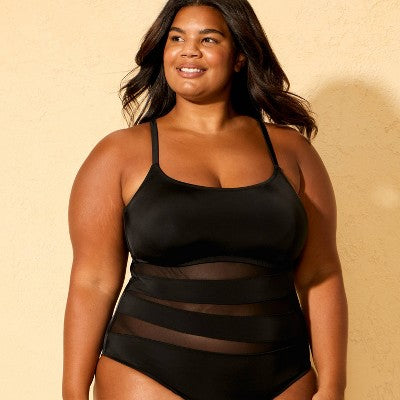 Women's Mesh Scoop Neck Medium Coverage One Piece Swimsuit 16