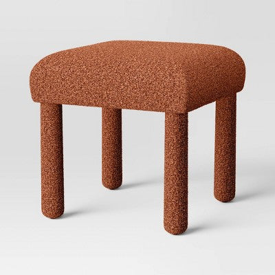 Upholstered Square Stool Ottoman Rust Boucle - Room Essentials