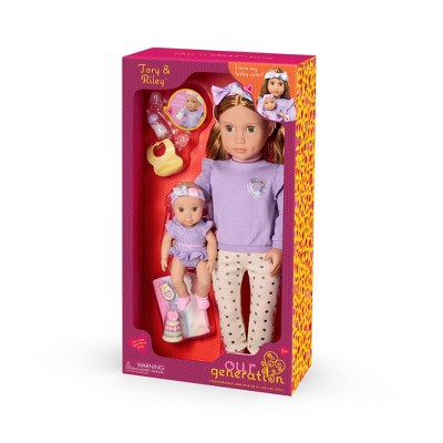Our Generation Tory & Riley 18" Babysitter Doll & Baby Doll Sister with Accessories Playset: Plastic & Polyester Doll Set