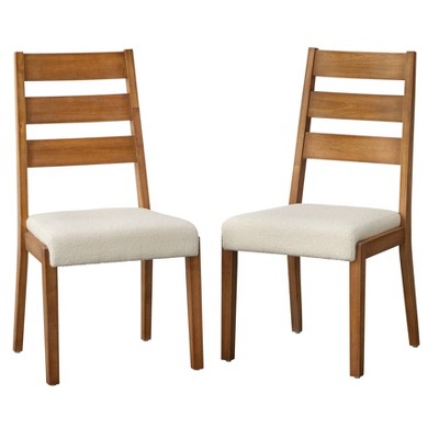 Lifestorey Set of 2 Palmer Farmhouse Ladder Back Dining Chair Off White/Antique Oak (LOCAL PICKUP ONLY)
