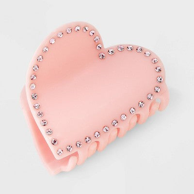 Valentine's Day Rhinestone Heart Claw Hair Clip - Pink