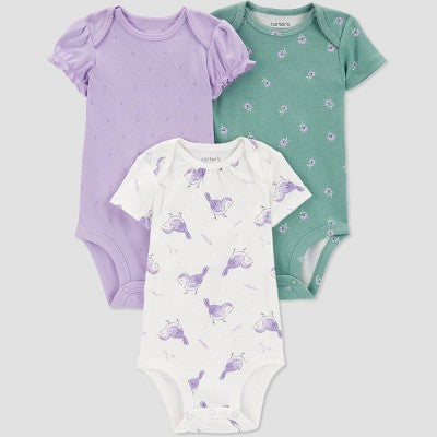 Carter's Just One You Baby Girls' 3pk Short Sleeve Bodysuit - Purple 3M