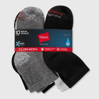 Hanes Boys' X-Temp Ankle 10pk Athletic Socks - Color May Vary L