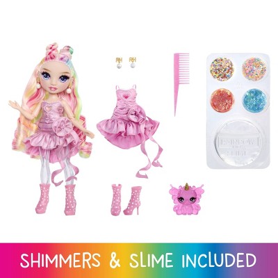 Rainbow High Rainbow Shimmers with Slime - Bella, Pink 11" Fashion Doll, Create a Rainbow Doll, Slime Kit, Pet Llama