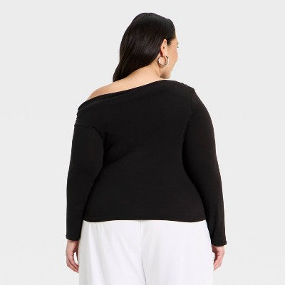Women's One Shoulder Asymmetrical Knit Ribbed Top XXL
