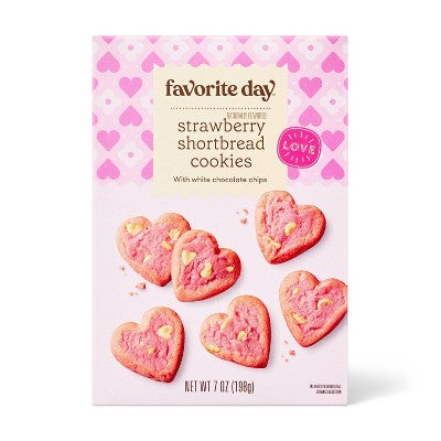 Valentine's Heart Shaped Strawberry Shortbread Cookies with White Chocolate Chips - 7oz - Favorite Day