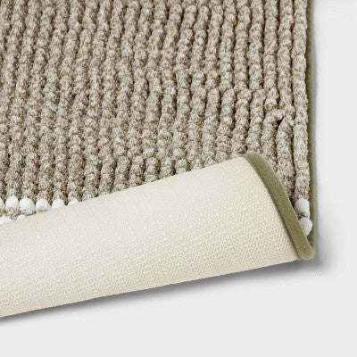 20"x34" Low Chenille Memory Foam Bath Rug Green Striped - Threshold