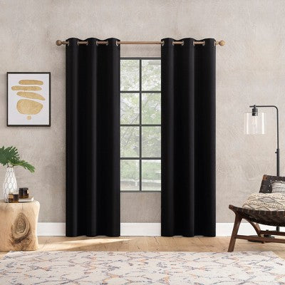 40"x84" Sun Zero Brighton Velvet 100% Blackout Grommet Curtain Panel Black: Modern, Energy Efficient, Noise Reduction, Thermal Insulated