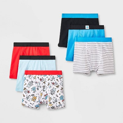 Toddler Boys' 6pk 'Monsters' Boxer Briefs - Cat & Jack 2T-3T: Cotton Knit, Mid Rise, Stripe Pattern