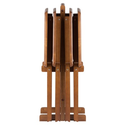 5pc Dylan Oversize Snack Table Set Teak Brown - Winsome: Solid Wood, X-frame, Storage Stand (LOCAL PICKUP ONLY)