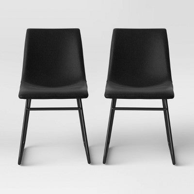 2pk Bowden Faux Leather Dining Chairs Black - Threshold: Modern Upholstered, Plywood Frame, 250lb Capacity (LOCAL PICKUP ONLY)