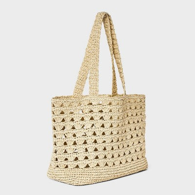 Straw Scallop Woven Tote Handbag - Universal Thread Natural