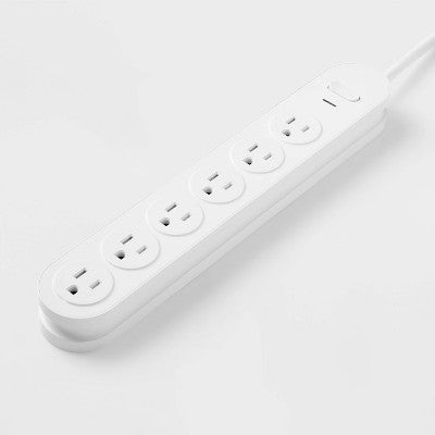 6 Outlet Surge Protector 3' Cord White - heyday