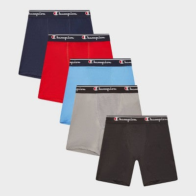 Champion Boys' 5pk Wicking Active Performance Boxer Briefs - Blue/Red L