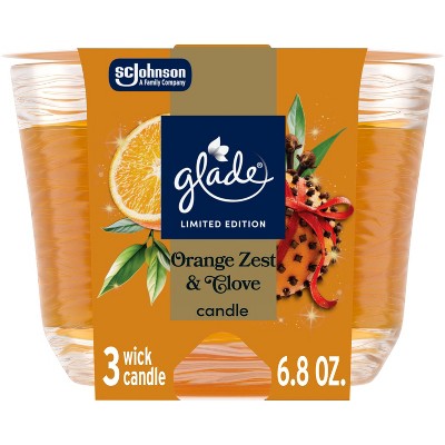 Glade 3 Wick Holiday Scented Christmas Candle for Stocking Stuffers - Orange Zest & Clove - 6.8oz