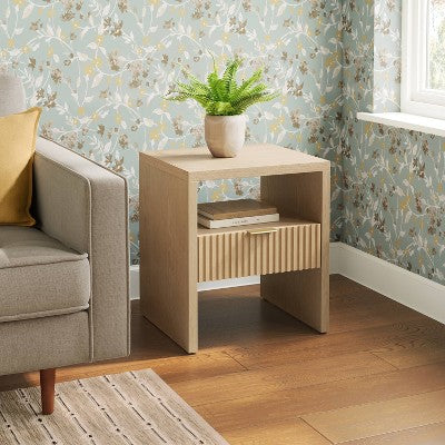 Groove Dowel Side Table with Shelf Natural Wood - Threshold Fully Assembled (LOCAL PICKUP ONLY)
