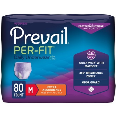 Prevail Daily Per-Fit Underwear for Women, Pull on with Tear Away Seams, Medium (34"-46"), 80ct