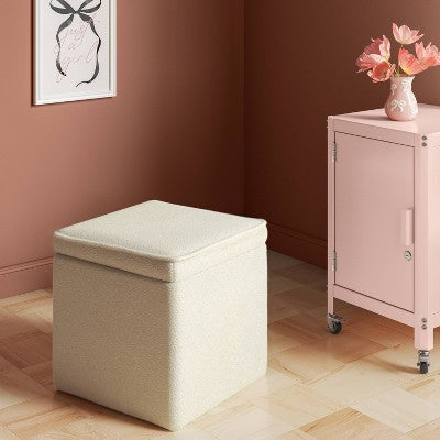 15" Single Square Small Storage Ottoman Cream Faux Shearling - Room Essentials