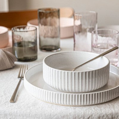 over&back 10" Ribbed Dinner Plate Speckled White