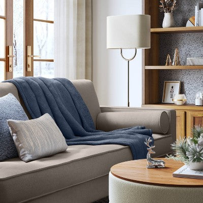 Chenille Throw Blanket with Faux Shearling Reverse Blue - Threshold: Lightweight, Knitted, 50x70 inches, Machine Washable