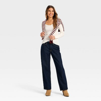 Women's Long Sleeve Ribbed V-Neck T-Shirt - Universal Thread Cream S