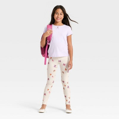 Girls' Butterfly Printed Leggings - Cat & Jack Light Beige XXL