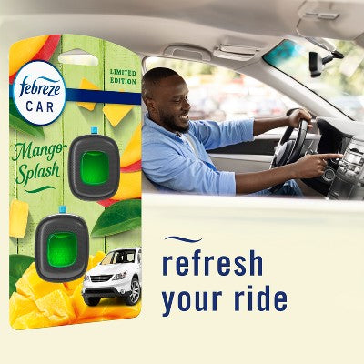 Febreze Car Air Freshener Vent Clip Mango Splash - 2ct: Oil, Non-Powered