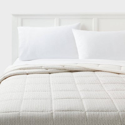 Twin/Twin Extra Long Quilted Down Alternative Bed Blanket Ivory Dash - Room Essentials: Woven, Reversible, STANDARD 100 by OEKO-TEX