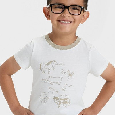 Toddler Boys' Farm Animals Graphic T-Shirt -Off-White 5T