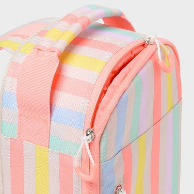 6 Cans/4.5qt Soft Sided Cooler - Sun Squad Striped: Zip Closure, Adjustable Straps