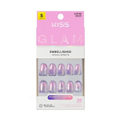 KISS Nails GLAM Embellished Press-On Fake Nails - Short Round - One n Only - 35ct
