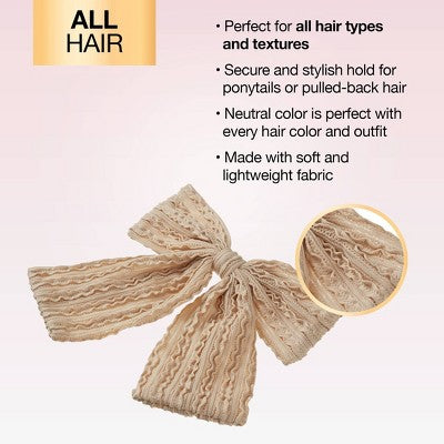 scunci Boho Chic Textured Bow Barrette - Latte - All Hair