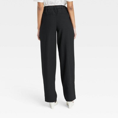 Women's High-Rise Straight Trousers - A New Day Black 6