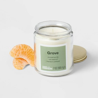 7oz Glass Jar Grove Candle with Lid - Room Essentials: Scented, Harvest Spice, Basil & Mandarin Aroma, 25hr Burn Time