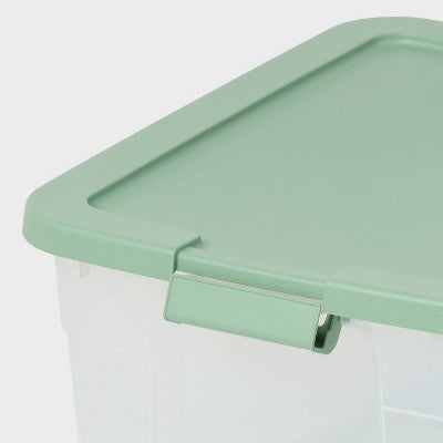 66qt Latching Storage Box Versatile Green Lid and Latch Clear - Brightroom (LOCAL PICKUP ONLY)