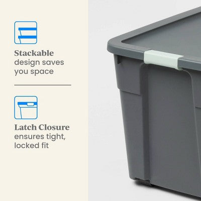 12gal Latching Storage Tote - Brightroom: Stackable Gray Utility Bin with Lid, Portable Universal Organizer