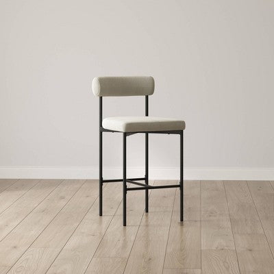 Nathan James Dahlia Counter Height Barstool Matte Black Metal Cream Boucle: Vegan Leather, Mid-Century Design, 300 lbs Capacity (LOCAL PICKUP ONLY)