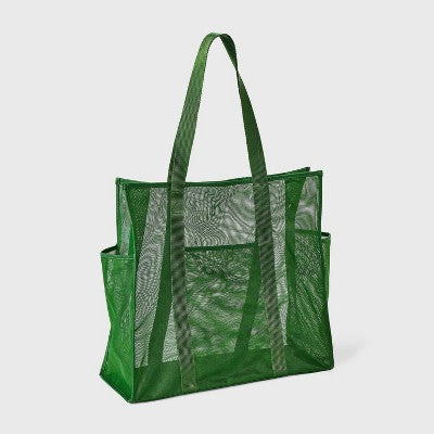 Mesh Packable Tote Handbag - Shade & Shore Green: Unstructured Recycled Polyester Beach Bag
