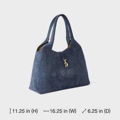 Faux Suede Slouchy Shoulder Tote Bag - A New Day Blue