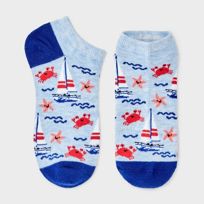 Women's Nautical Low Cut Socks - Blue 4-10: Recycled Polyester, Knit, Banded Cuff
