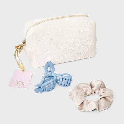 Fleece Pouch Hair Bow Claw Clip Satin Hair Twister Spa Set - Wild Fable Pink