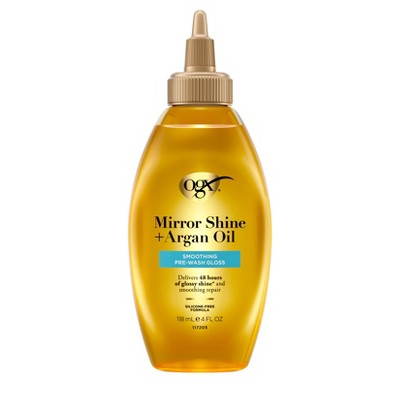 OGX Mirror Shine + Argan Oil Smoothing Pre-Wash Hair Gloss - 4 fl oz: Damage Repair, All Hair Types, Liquid Form