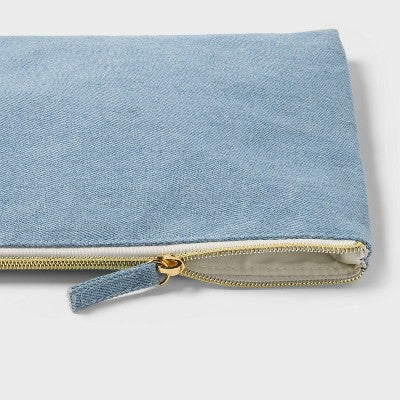 Large Single Zip Denim Pouch - Spritz