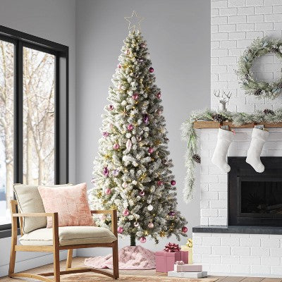 9' Pre-lit Flocked Full Alberta Spruce Artificial Christmas Tree White LED Lights - Wondershop (LOCAL PICKUP ONLY)