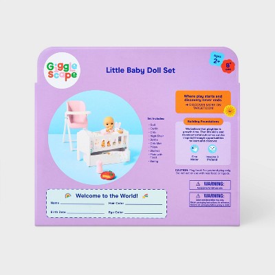 8" Little Baby Doll Set - Blonde Hair + Blue Eyes - Gigglescape: Plastic PVC Toy, 10 Pieces