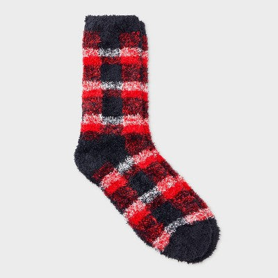 Women's Plaid Cozy Crew Socks - Auden Red/Black/Ivory 4-10